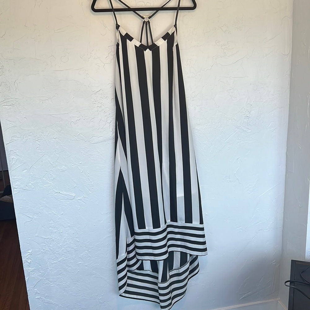 Black and white stripe high low maxi